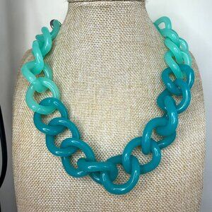 Talbots Chunky Acrylic Chain Link Necklace In Gradient Green & Teal Statement
